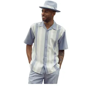 Urban Stripe Collection: Men's Vertical Stripes 2-Piece Walking Suit Set in Chambray - 2405