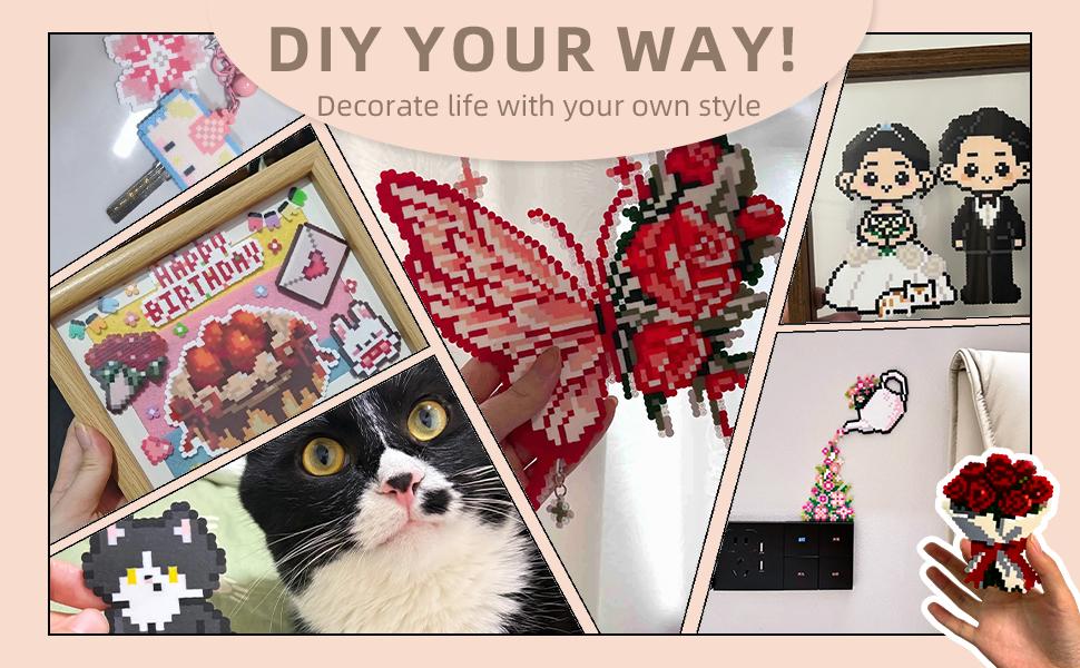 Psykade Fuse Beads Kit-Easy DIY-96 Colors 53000 2.6mm, 200+ Patterns, Built-in Iron |   DIY Crafts Supplies for Women, Art Decorations for Room, Ideal Gift,Pixel Art,All-in-One