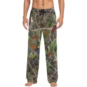 Men's Cotton Pajama Pants Soft Comfy Sleep & Lounge Pants Forest Camo Pjs Bottoms with Pockets