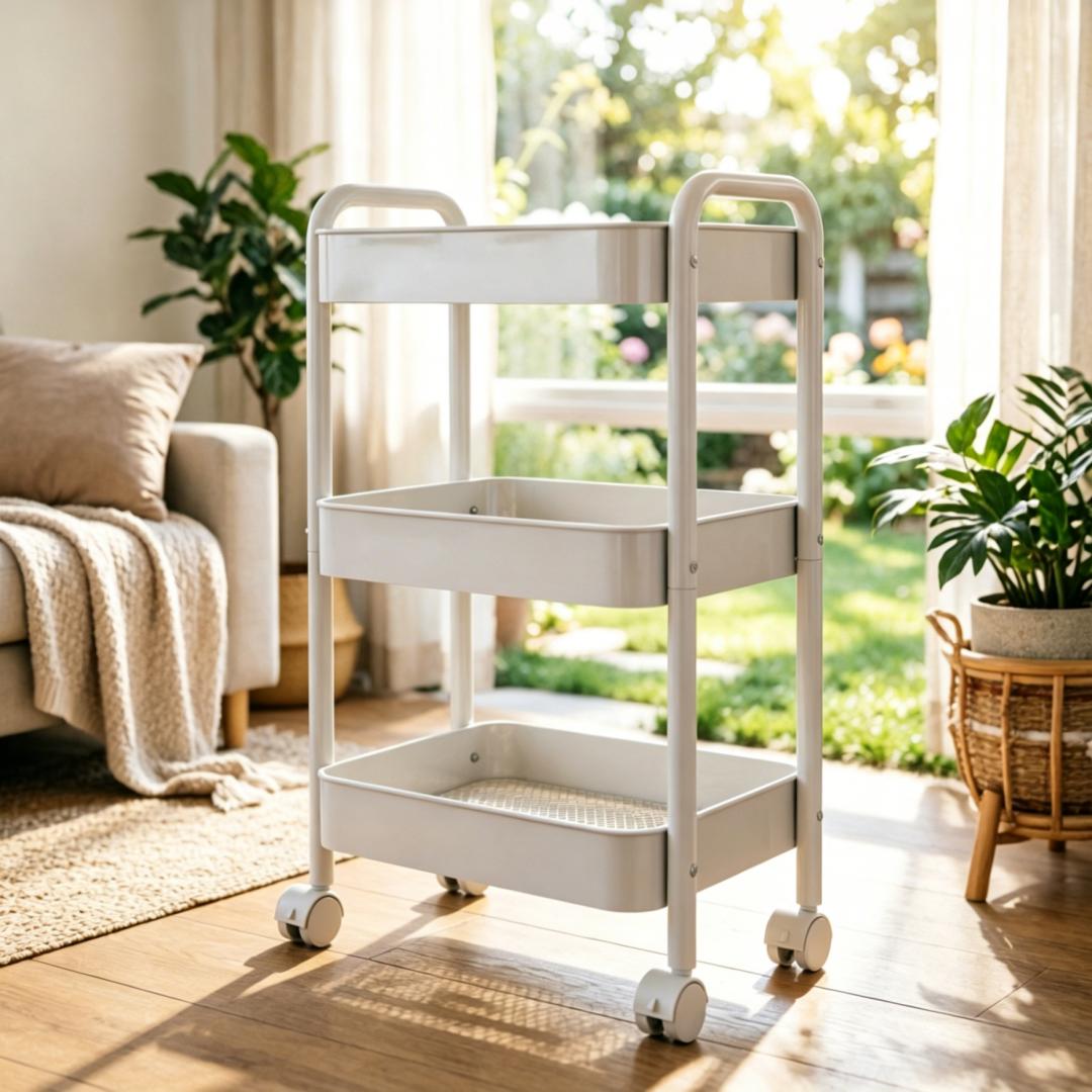 3 Tier Rolling Cart Metal with Wheels, White Three Tiered Craft Cart Organizer on Wheels, Storage Utility Carts for Art, Baby Nursery,Diaper Caddy, Cleaning Supplies, Nail,Lash,Snack,Book,Roller Shelf Love