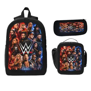 WWE American Undertaker 3-Piece Backpack Set, Wrestling Legend-Inspired Large Capacity Bag with Lunch Bag, Pencil Case, Ergonomic Shoulder Straps, Lightweight, No Wheels, Strong Visual Identity for Students, Street Style Travel Gift Geek Bag Book Sack
