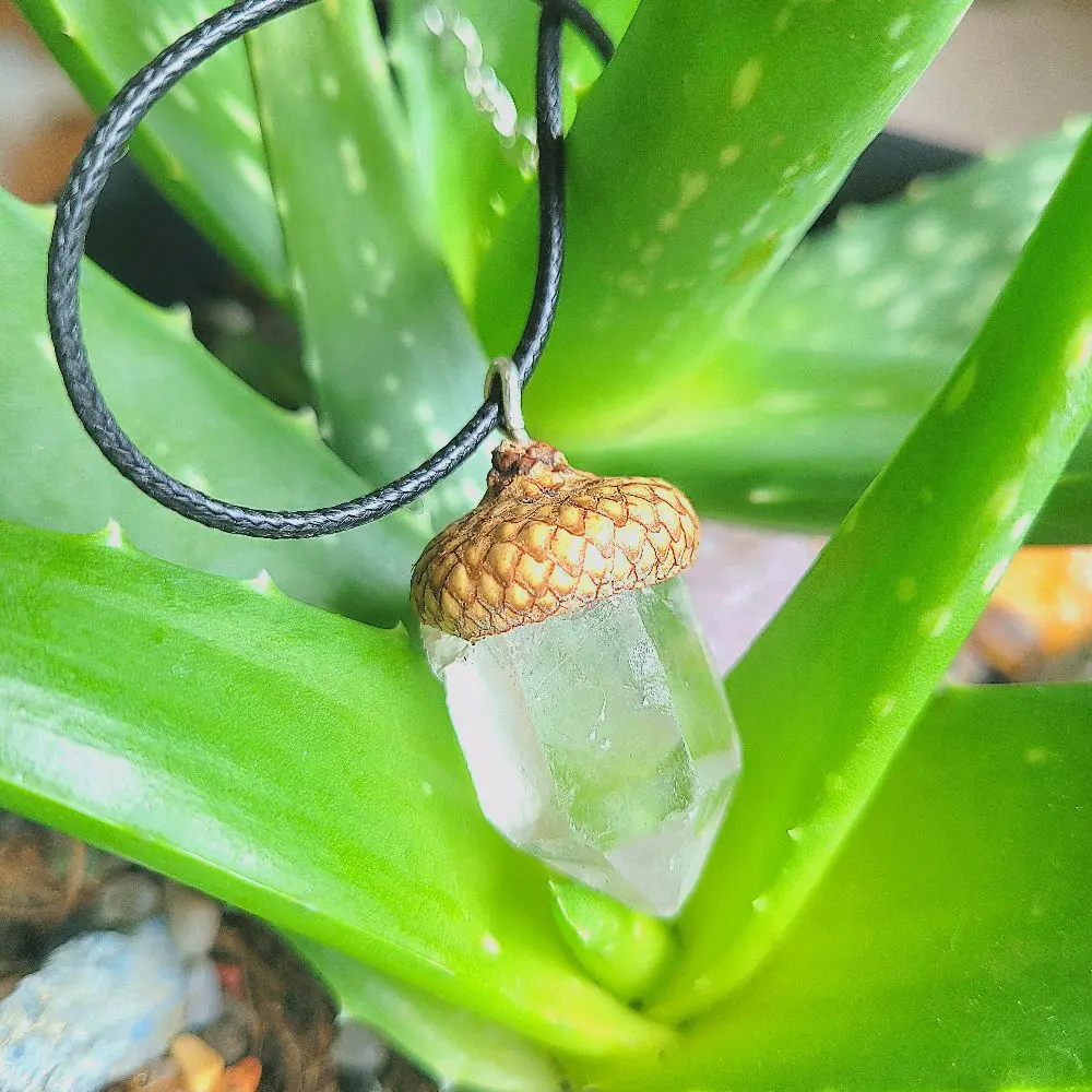Quartz acorn necklace