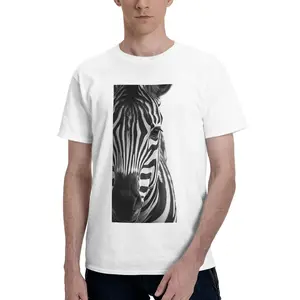 Unisex Black and White Zebra Print Short Sleeve T-Shirt - Casual Animal Tee，Artistic Zebra Portrait