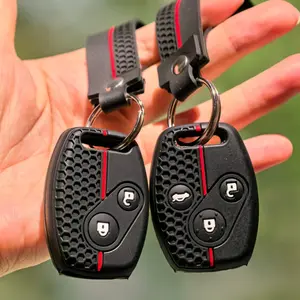 for Honda key fob case with keychain All-Round silicone protection car remote key cover holder keyring for Civic 2006-2009/ CRV 2008-2013/ Fit 2011 2012/ Jazz/ SRV/ FRV 2006/ accord 2003 2006/ FRV 2006
