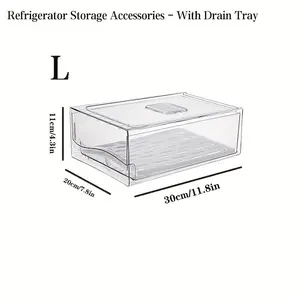 Transparent Stackable Plastic Storage Box, Long Rectangle Drawer Type, with Drain Board, for Fruits and Vegetables, Refrigerator Organizer