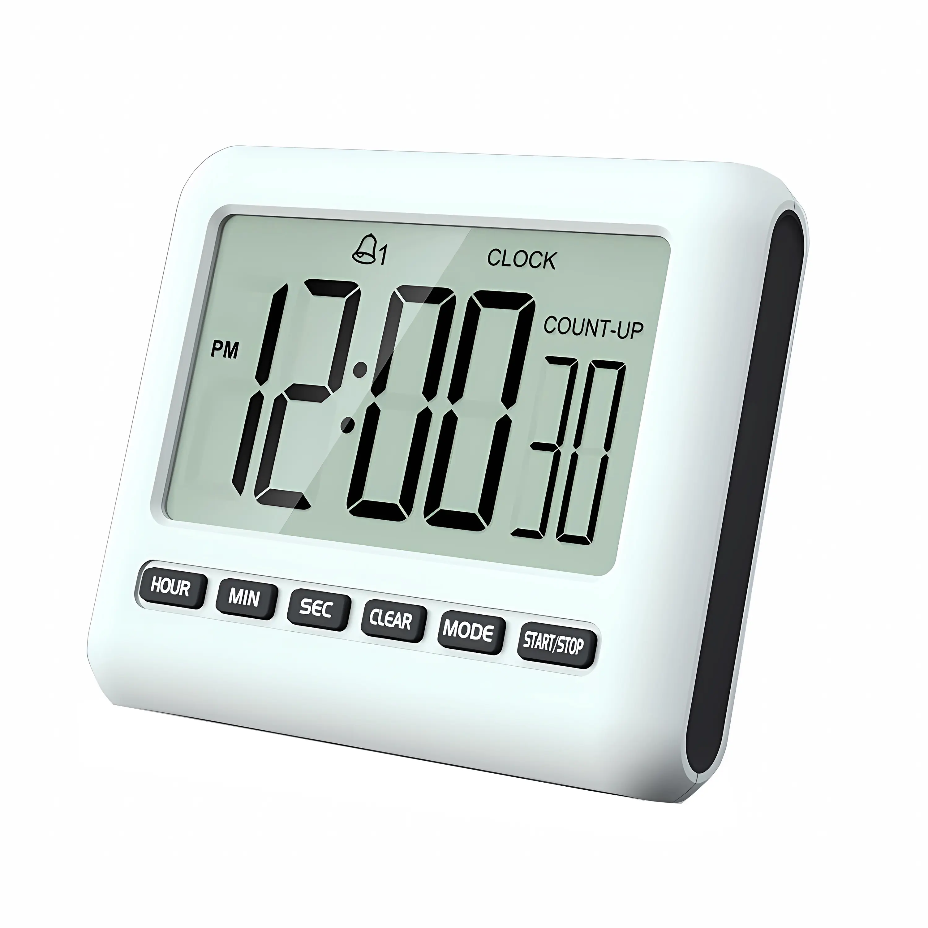 WSTKJW Magnetic Digital Adjustable Timer - Indoor Alarm Clock with Sound-Based Programmable Alarm, 12/24H Big Screen, Strong Magnet for Cooking Baking Office (Black)