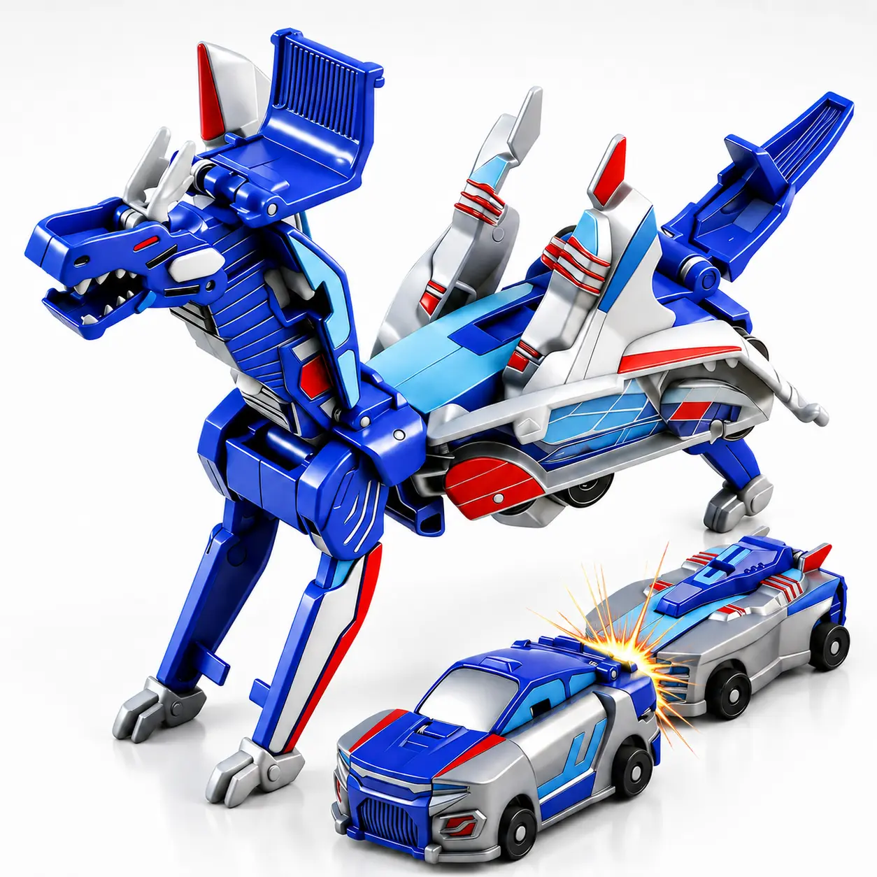 Transforming Dinosaur Robot Car for Kids, 2-in-1 Deformable Race Car and Dino Robot Action Toy, Friction Powered Vehicle Gift for Boys