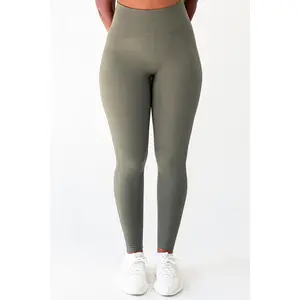 Contrast Women's High Waist Seamless Leggings in Moss Green – Tummy Control, Squat Proof Compression Fit, 4-Way Stretch Moisture-Wicking Fabric, Ribbed Leg Detail, Butt-Lifting Yoga Pants for Gym & Activewear