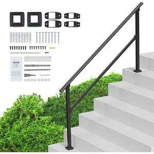 Handrails for Outdoor Steps, 5 Step Stair Hand Rail Kit, Transitional Carbon Steel Railings with Installation Kit, Stair Rails for Seniors, Concrete Steps & Porch & Deck, Black Square Tube