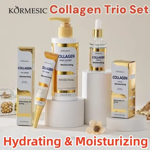 TrendReady Collagen Cosmetic Body Care Complete Set - Eye Cream, Face Serum, Body Lotion Moisturizer, 3-in-1 Hydrating Beauty Products Kit for Women, Dry Skin Daily Water Replenishment & Nourishment