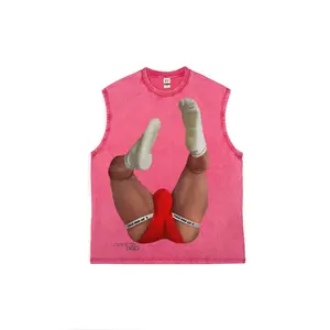 Men's Washed Pink Funny Graphic Sleeveless Tank Top, Novelty Jockstrap Print Humorous Muscle Tee, Breathable Cotton Casual Workout Shirt, Loose Fit Sleeveless Top for Gym, Street Style, Summer, Gift for Humor Lovers