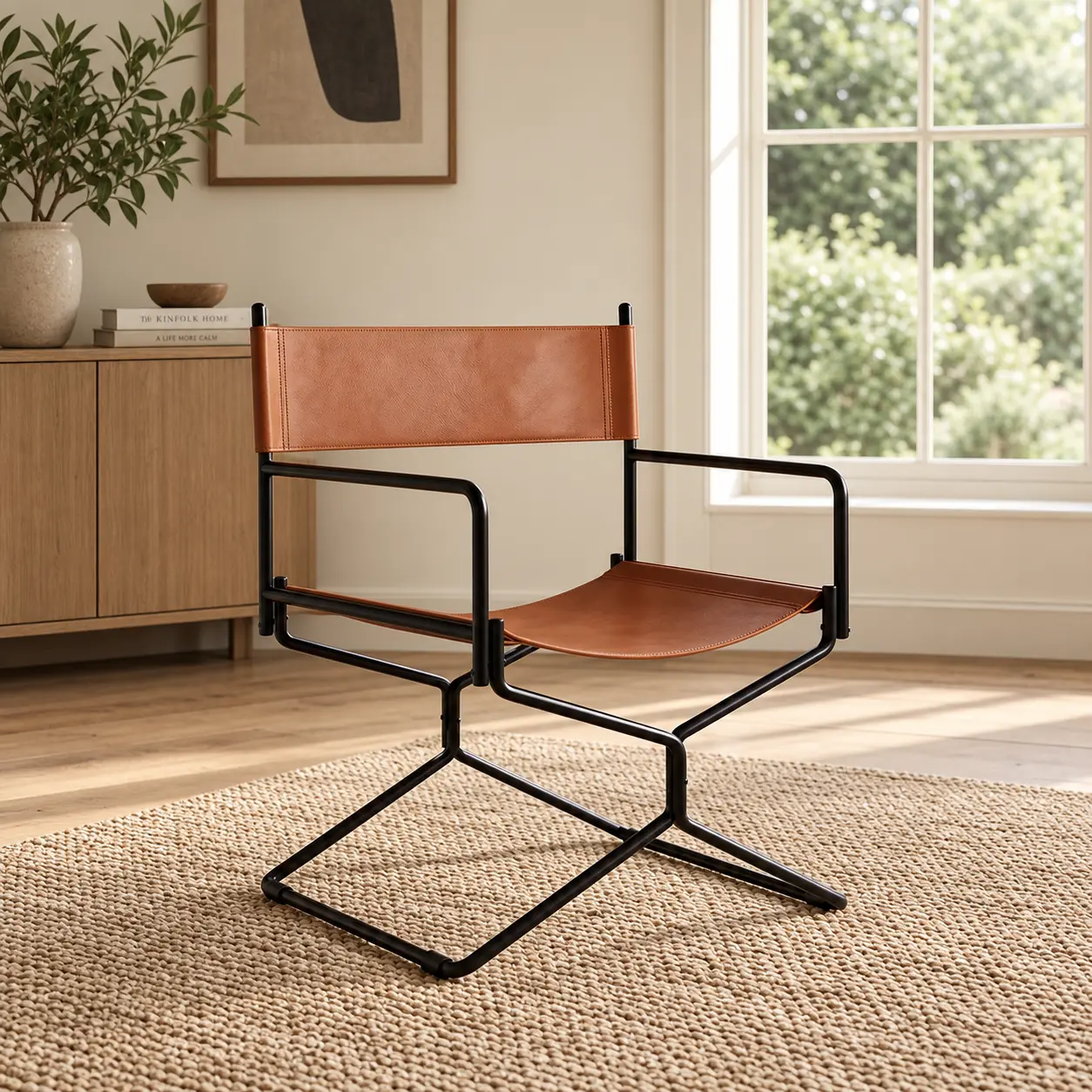 【OOOH LIFE】Saddle-Leather Butterfly Folding Director Chair | Butterfly Chair Design, Heavy-Duty Carbon Steel Frame, No Assembly Portable Outdoor Tanning Chair for Patio Backyard