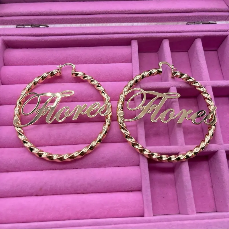 Gold Custom Nameplate Earrings - Personalized Name Design in Elegant Gold Finish Jewelry Accessory