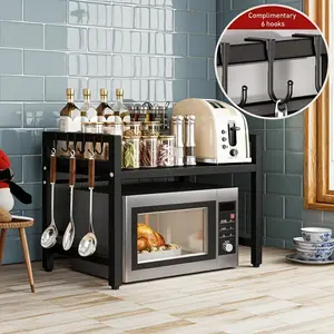 1PC Adjustable Storage Rack with Hooks, Simple and Easy to Assemble - Installable - Compatible with Apartment Models, Multifunctional Adjustable Organizer Rack