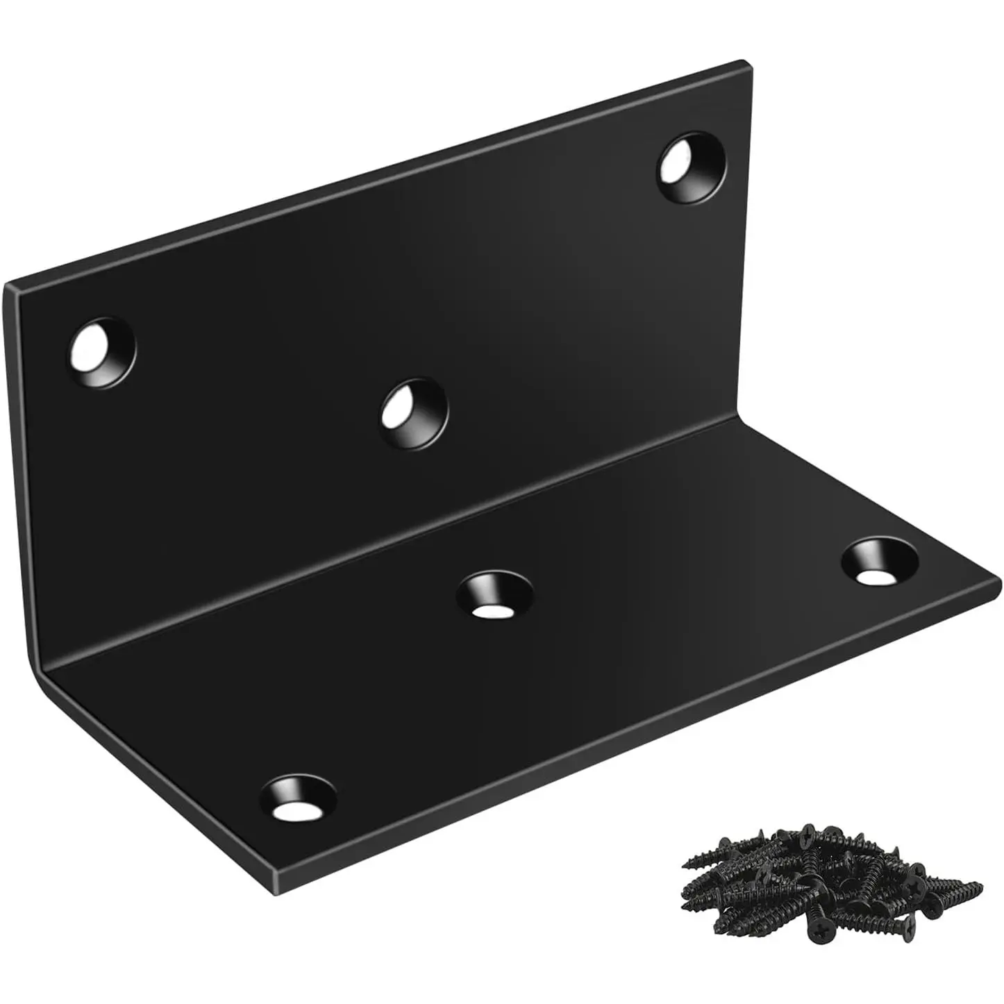 4 Pack 90- Corner Brace, 2x2x4in Heavy Duty L Brackets, Steel Angle Brackets with Screws, for Furniture, Shelves, Cabinets, DIY Projects, Woodworking, and Home Improvement, Black