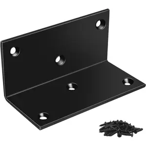 4 Pack 90- Corner Brace, 2x2x4in Heavy Duty L Brackets, Steel Angle Brackets with Screws, for Furniture, Shelves, Cabinets, DIY Projects, Woodworking, and Home Improvement, Black