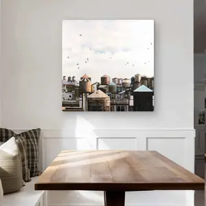 Begin Home Decor C1MP32323229NB 32 x 32 in. Water Towers with Birds Wall Art - Contemporary Metal Print