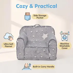 Grey Star Print Kids Sofa Chair, Machine Washable Toddler Armchair for Boys Bedroom | Toddler Room Must Haves, Cozy Kids Chair for Story Time