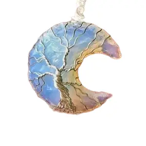 Opalite Crystal Tree of Life Moon Pendant for Spiritual Connection and Balance