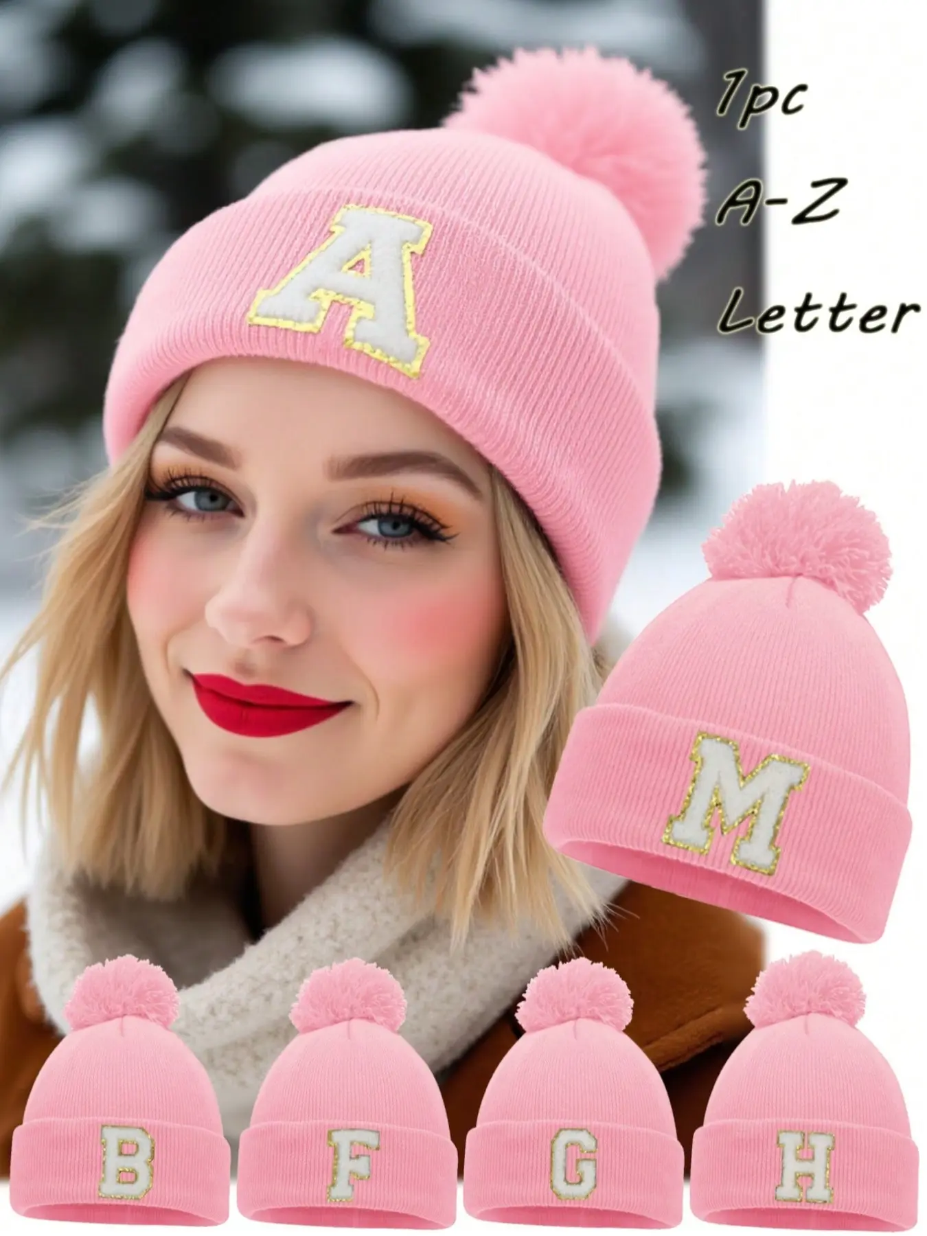 Street Style Beanie Hat for Men and Women, Winter Knitted Elastic Cap, Windproof Warm Hat, A-Z 26 Letter Design, Casual Stretchy Beanie, Casual Loose-Fitting, Customizable Hats