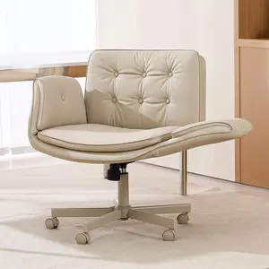 EBELLO Criss Cross Chair with Armrests & Wheels, PU Leather Vanity Chair, Comfortable Adjustable Swivel Computer Office Desk Chairs for Home, Make Up, Bed Room