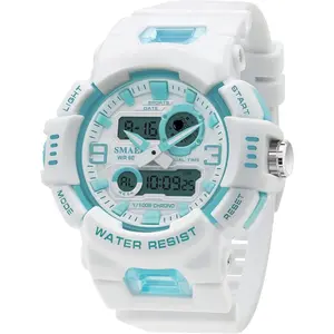*MWA-PP  Unisex Analog Digital Outdoor Sports Watch Military Tactics Multi Function LED Electronic Large Waterproof Watch Candy Color Student Wrist Watch