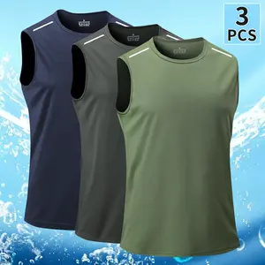 Men’s breathable polyester fiber sports tank tops, regular-fit sleeveless shirts suitable for gym workouts, running, outdoor activities, and casual summer wear; comfortable T-shirts; sporty training tanks; energetic menswear