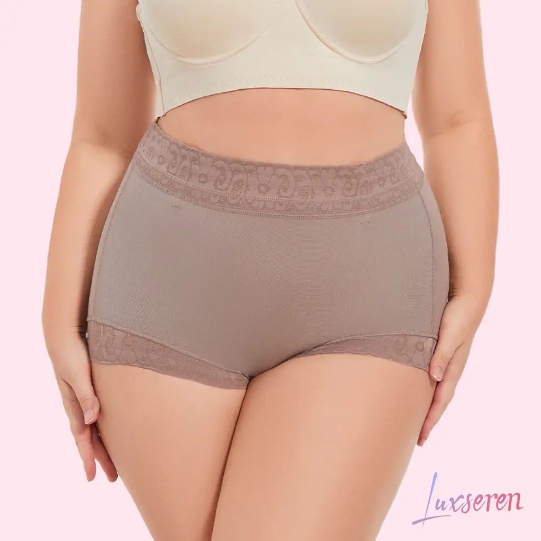 LUXSEREN Women's High-Waist Minimalist Shapewear Shorts - 1Pc Plain Contrast Lace, High-Stretch, Tummy Control, Waist Tightening, Smooth Compression, Cheeky Fit, Activewear Compatible, All-Season Underwear, Body Shaping, Sports Clothes