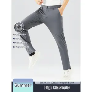 Men's Solid Mid Stretch Golf Pants, Breathable Regular Fit Casual Pants For Summer Golf Sports Activities