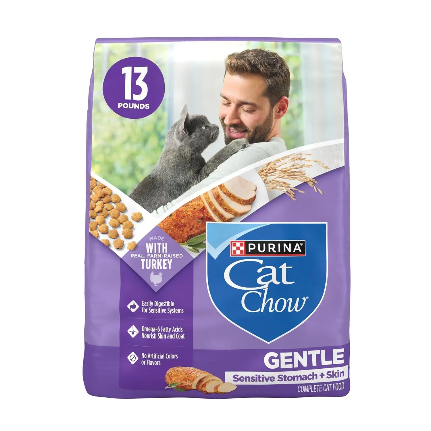 Purina Cat Chow Gentle Sensitive Stomach and Skin Dry Cat Food with Turkey - 13 lb. Bag