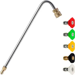 Stainless Pressure Washer Gutter Cleaner, Angled Extension Wand for Gutter, 5 Nozzle Tips, 1/4 Inch Quick Connect, 13 Inch