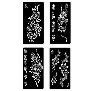 Reusable Mehendi Body Art Templates, DIY Floral Tattoo Stencils for Makeup, Easy-To-Use Rectangular Patch Designs, Casual Style, Patterns