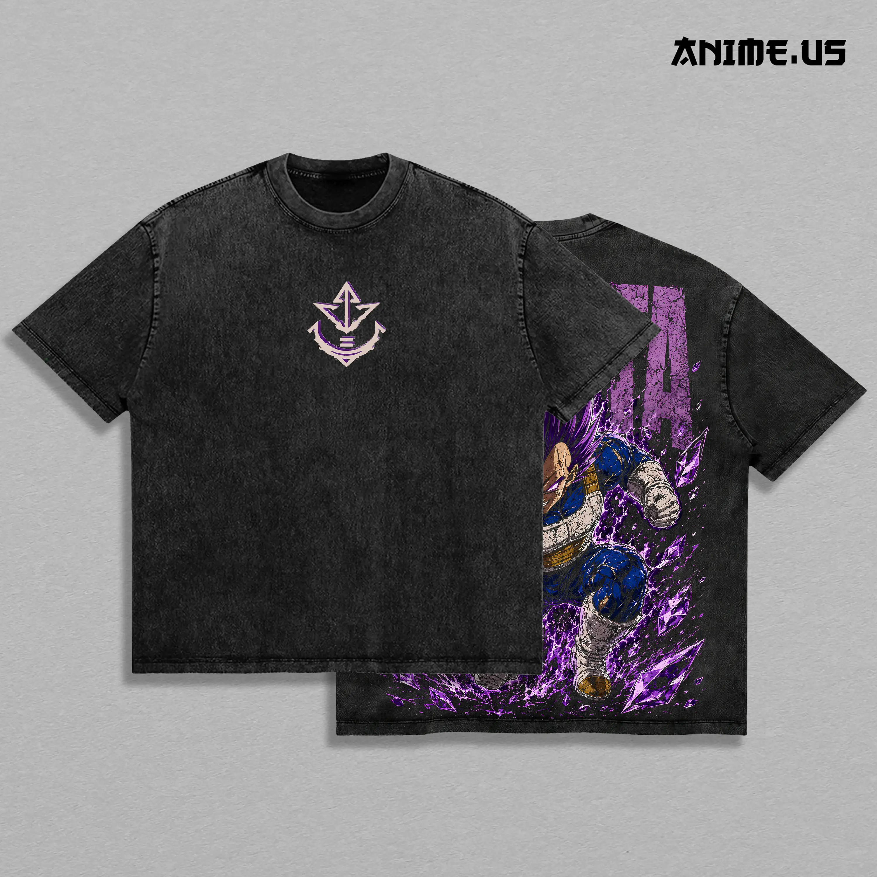 Prince Saiyan Legendary Saiyan Warrior Purple Power Form Double Printed Vintage Tee, Pride Warrior Destruction Energy Battle Aura Anime Graphic Shirt Heavyweight Cotton Unisex Streetwear