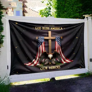 2D Flat, 1pc God Bless America Tapestry Wall Hanging - Vertical "God Bless America Our Heroes" Banner with Flag Suitable for Photo Booths, Parties, Indoor/Outdoor Decor, Fabric Backdrop for, Events & -Themed Decoration, 2D Flat