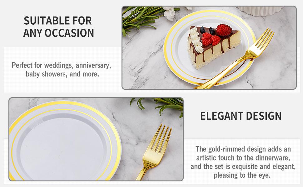 120PCS 6.5"Square Gold Glitter Dessert Plastic Plates with 7.4"Forks, Gold Appetizer Plates for 60 Guests, Including 60 Disposable Cake Plastic Plates and 60 Forks for Wedding/Birthday Party