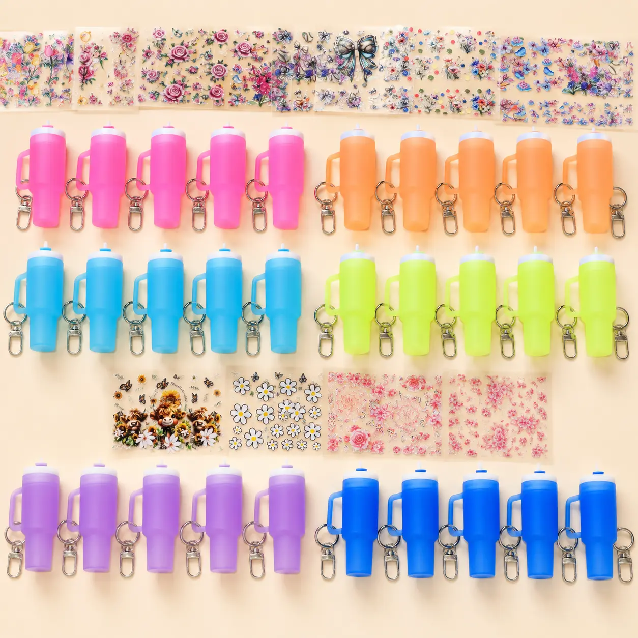 20PCS Luminous Mini Keychains Will Glow in the Dark & 50pcs Random Wraps Can DIY Wrapped