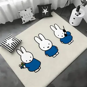Cute Bunny Character miffy Floor Mat Non-Slip Soft Flannel Thickened Rug Indoor Door Mat Ultra Soft Absorbent Wear-Resistant Floor Mat for Living Room Hallway Entryway Front Door Porch Durable Non-Skid Home Decoration Mat for Indoor Daily Use Kawaii Rug