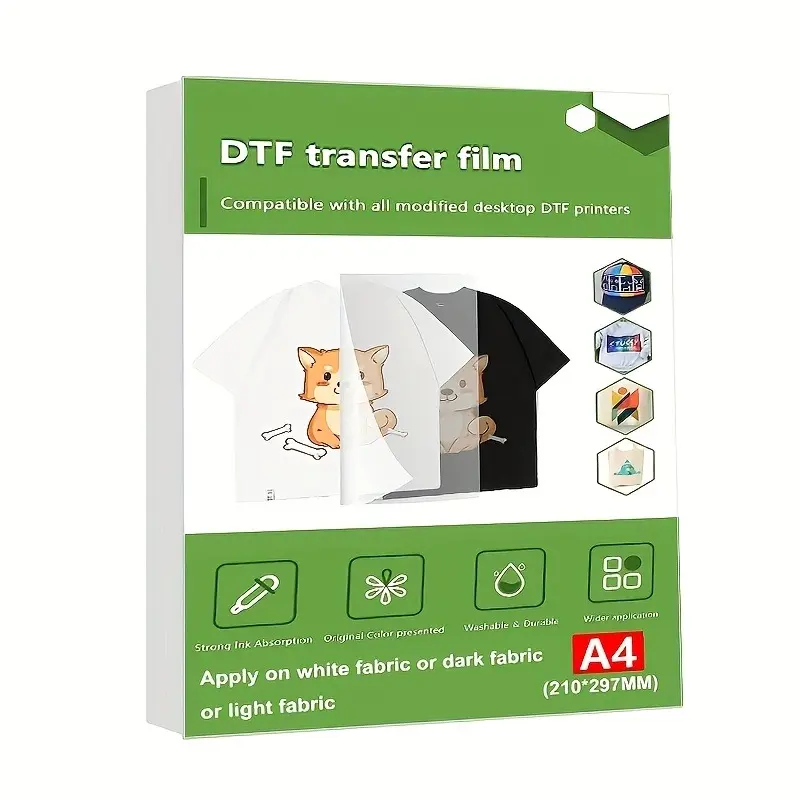 20 Sheets A4 DTF Transfer Film Paper Matte Double-Side Clear Pretreat Paper, Strong Ink Absorption, for Inkjet Printer for Direct Transfer on T-shirts and Fabrics