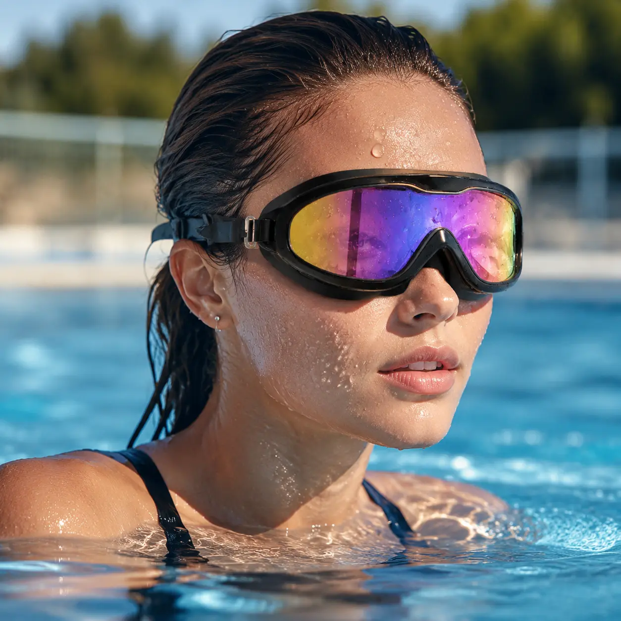 Full-Vision Swimming Goggles for Adults, Large-Frame PC Lens with Anti-Fog & UV Protection, Anti-Leak Seal for Lap Swimming & Diving