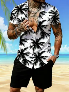 Men's Hawaiian Shirt Short Sleeve Coconut Palm Print Fitted Button Down Shirt - Casual Beach Vacation Tropical Shirt for Men, Stylish Summer Holiday Resort Wear with Breathable Fabric, Perfect for Beach Parties, Luau Events & Leisure Time