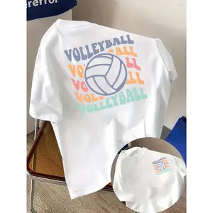Womens Cotton Short Sleeve Graphic Tee Volleyball Letter Print Crew Neck Summer Casual Athletic Sporty Shirt For Practice Game Day Team Spirit Outfit