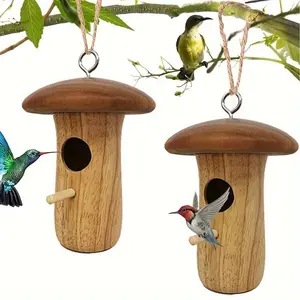 1 piece outdoor hummingbird house - natural recycled wooden hanging bird feeder and nest, no power required to attract hummingbirds and wild birds, garden courtyard decoration, cylindrical design, vintage style, eco-friendly materials