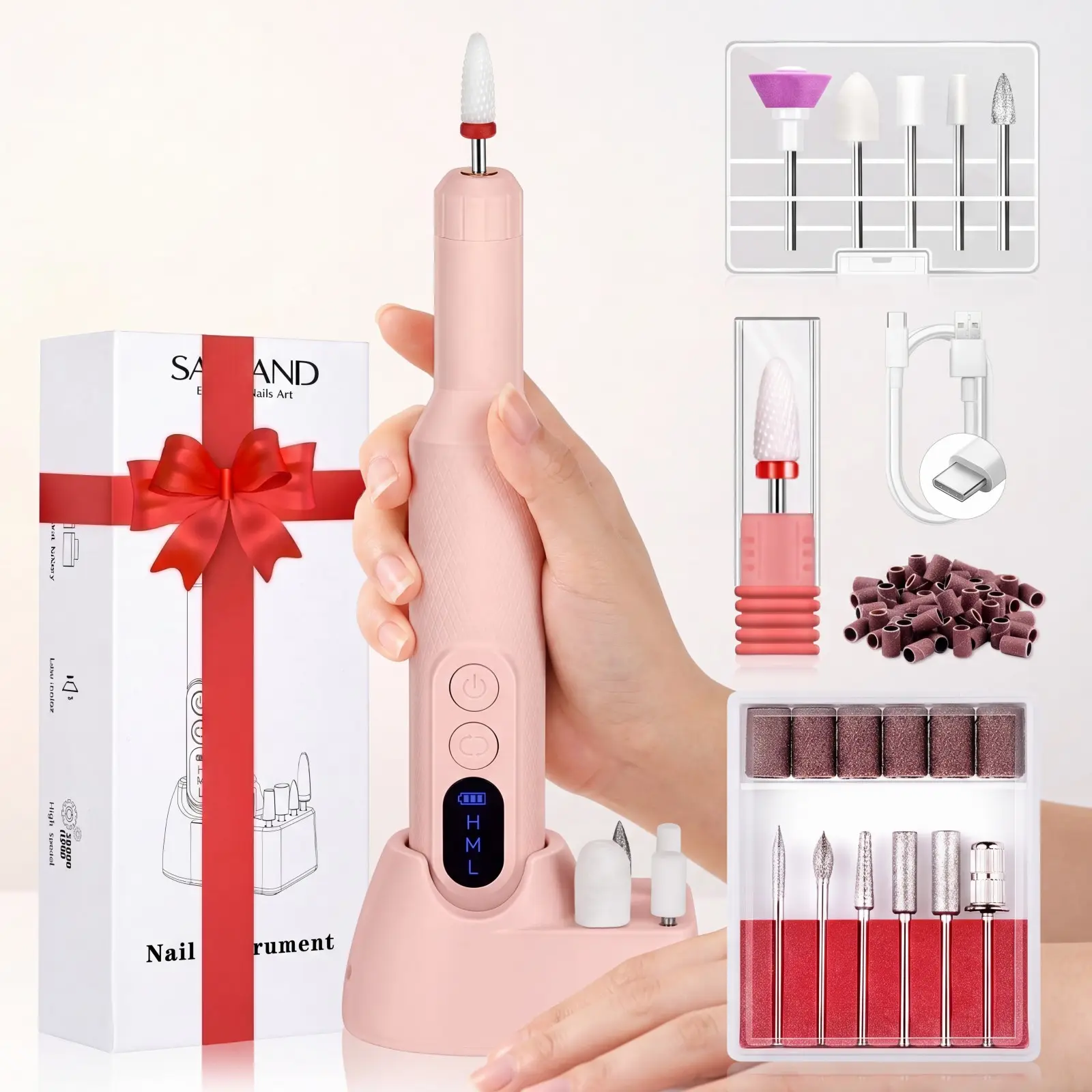 2026 New Korea Professional Cordless Electric Nail Drill Kit with 12 Replacement Drill Bits, Portable Manicure Pedicure Buffer for Daily & Salon Nail Care, Elegant Holiday Gift for Nail Lovers for Halloween Thanksgiving Christmas