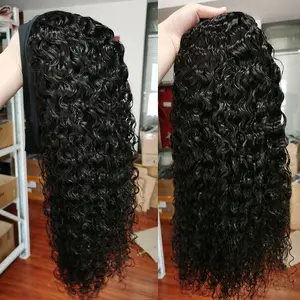 Headband Wig Kinky Curly Human Hair Wigs For Women Brazilian Full Machine Made Remy Deep Wave Human Hair Wig Scarf Wig 180% Density