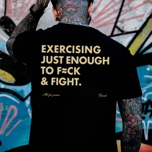 Funny Exercising Just Enough To F≈ck & Fight Tee, Retro Vintage Y2K Streetwear | For Men, Gym Lovers | Gift For Him, Funny Gym Gift