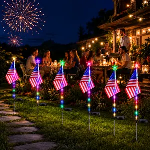 Solar American Flag Garden Lights with 7-Color Changing LED Stars, Waterproof Patriotic Outdoor Decorations for 4th of July, Yard, Lawn & Patio