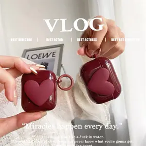 New Year Wine 3D Heart Soft Case for AirPods Earbuds, Protective Cover for AirPods 1/2/3/4 Generations, Apple Earphone Shell