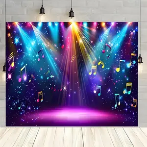 Colorful Stage Backdrop Banner, Music Theme with Musical Notes, Light Pattern Design, Perfect for Parties, Photography, Concerts, Home Decor