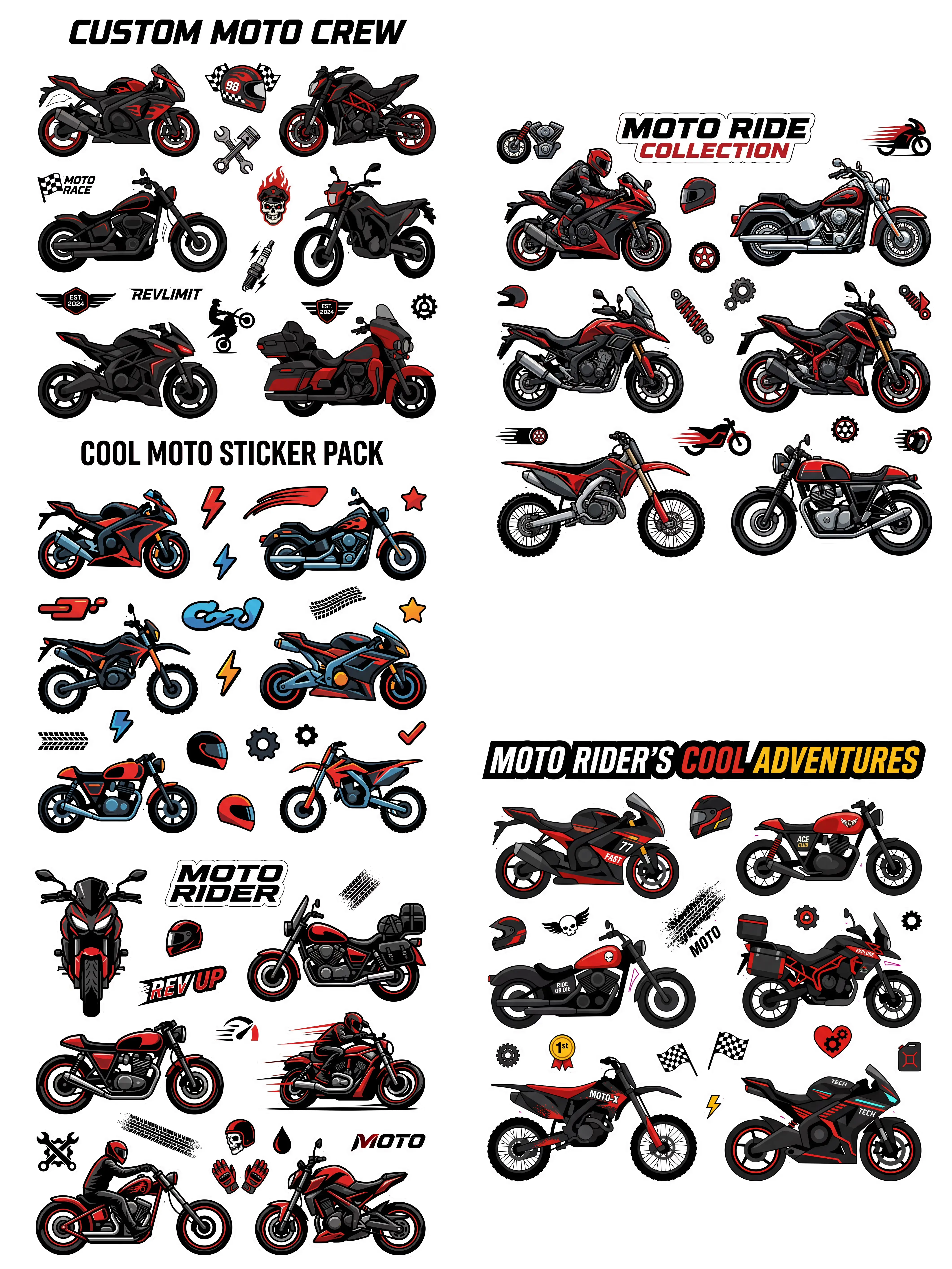 crazy stickers Moto Rider Sticker Pack - 5 Sheets, 100% Waterproof Vinyl Stickers for Helmets, Bottles (Toys & Hobbies DIY Scrapbooking Supplies)