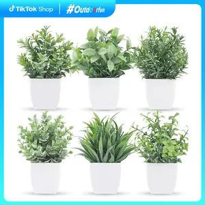 Outdoorfun Der Rose 6 Pack Fake Plants Small Artificial Plants Faux Plants Indoor for Home Bathroom Bedroom Living Room Decor